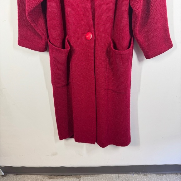 Vintage Elegant Pinkish Red Wool Mohair Blend Long Maxi Cardigan Oversized Coat - Picture 5 of 15